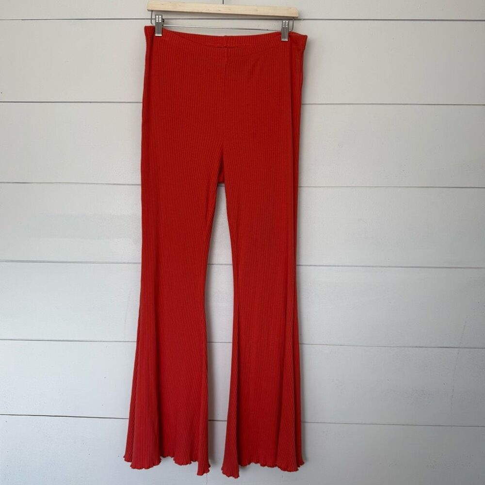 Aerie Women’s Large Orange Ribbed Flare Pants
